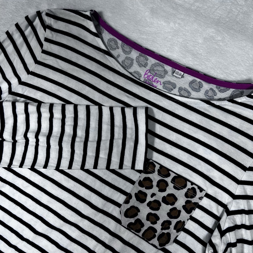 Boden Womens Striped Leopard Long Sleeve Top Size 8 Whimsy Mobwife Y2K Playful